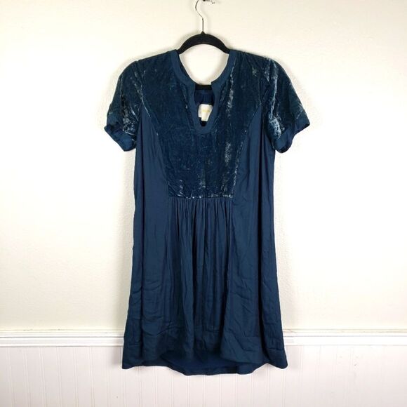 Maeve Dresses & Skirts - Anthropologie Boho Maeve Blue Crushed Velvet Midi Dress Size Medium